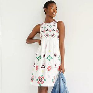 ANTHROPOLOGIE "BY ANTHROPOLOGIE" WHITE SLEEVELESS EMBROIDERED A-LINE DRESS! M